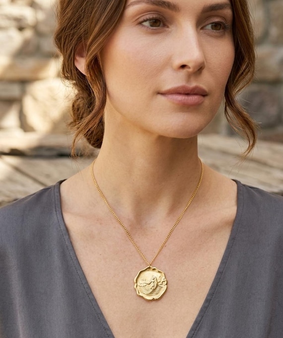 Gold french art nouveau mermaid pendant. Mermaid necklace