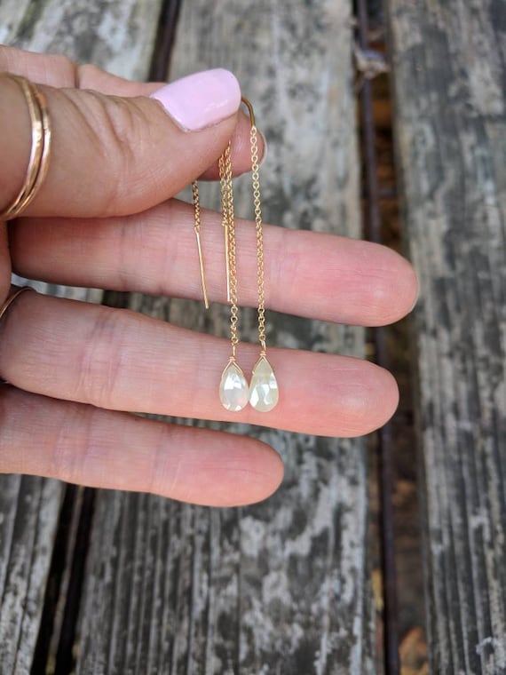 Aquamarine threader earrings. Gold threader earrings. Silver Aquamarine threader earrings. Rose gold Aquamarine threader earrings