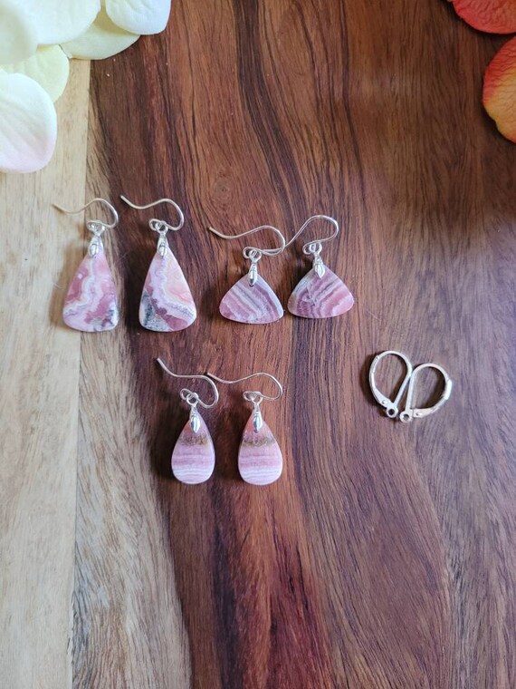 Dainty rhodochrosite earrings. Sterling silver rhodochrosite earrings
