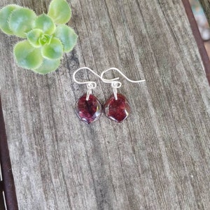 Sterling silver dainty red garnet earrings. Elegant red earrings. Red garnet earrings