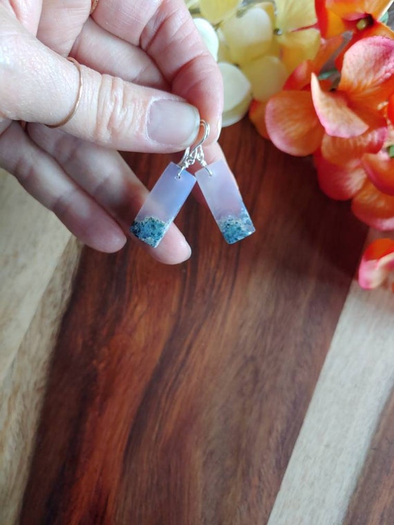 Petite purple moss agate earrings.  Unique agate earrings. Sterling silver purple agate.