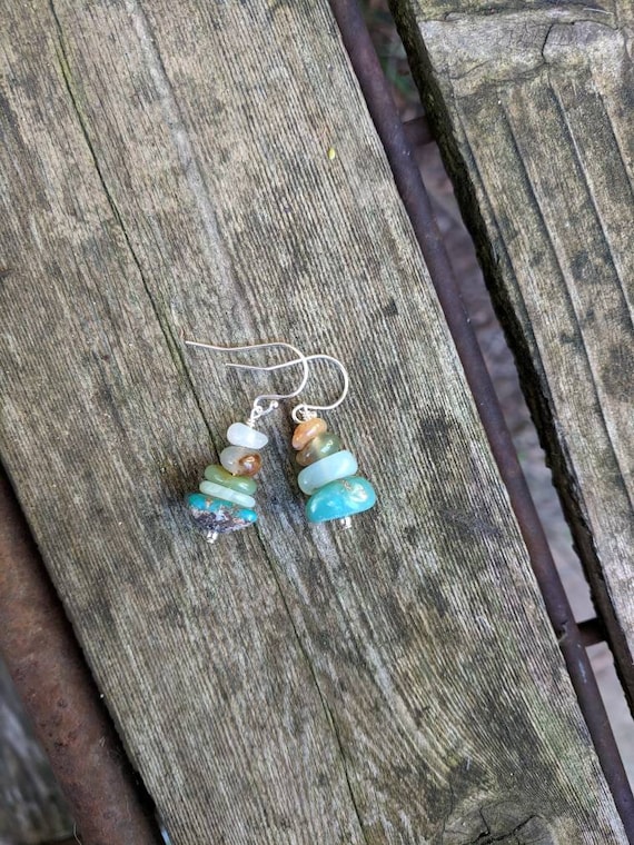 Turquoise and Chrysoprase cairns earrings. Gold or silver available. Zen balance earrings. Healing earrings.  Yoga earrings. Cairns tower