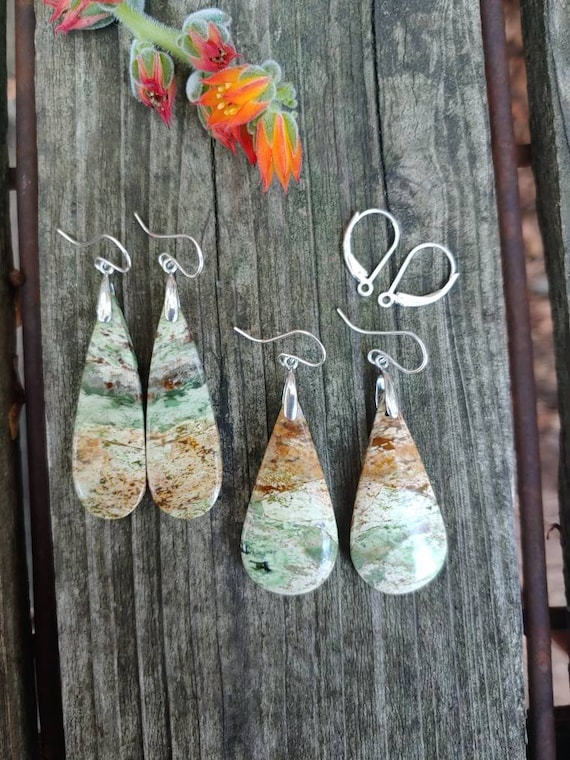 Chrome chalcedony earrings. Available in sterling silver only.  Chalcedony earrings