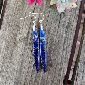 Unique Lapis lazuli earrings.  Sterling silver lapis earrings.  Long lapis earrings