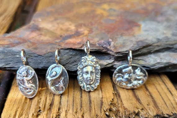 Sterling silver mythical pendants. Mermaid pendant. Musical melusine. Medusa. Hippocampus or half horse half fish. Mystical and whimsical
