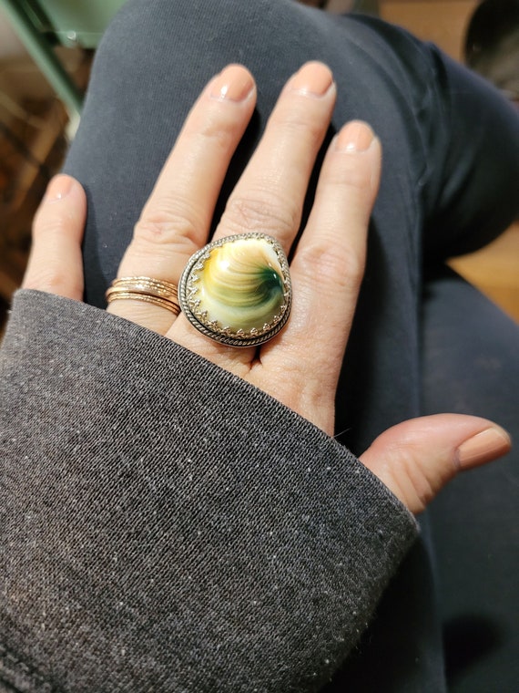 Sterling silver shiva shell statement ring. Victorian style ring size 11 ready to ship