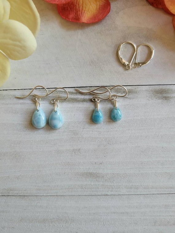 Dainty larimar earrings. Sterling silver larimar earrings