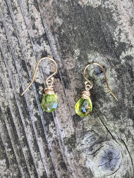 Dainty peridot earrings. Gold peridot earrings.  Silver peridot earrings. Rose gold peridot earrings