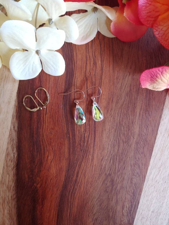 Rainbow moonstone quartz earrings. Opalescent earrings. Aurora borealis