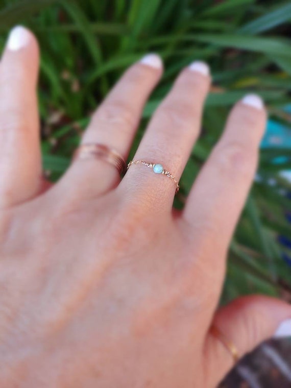 Dainty larimar ring. Larimar chain ring. Minimalist ring. Dainty gold ring. Dainty silver ring. Rose gold ring