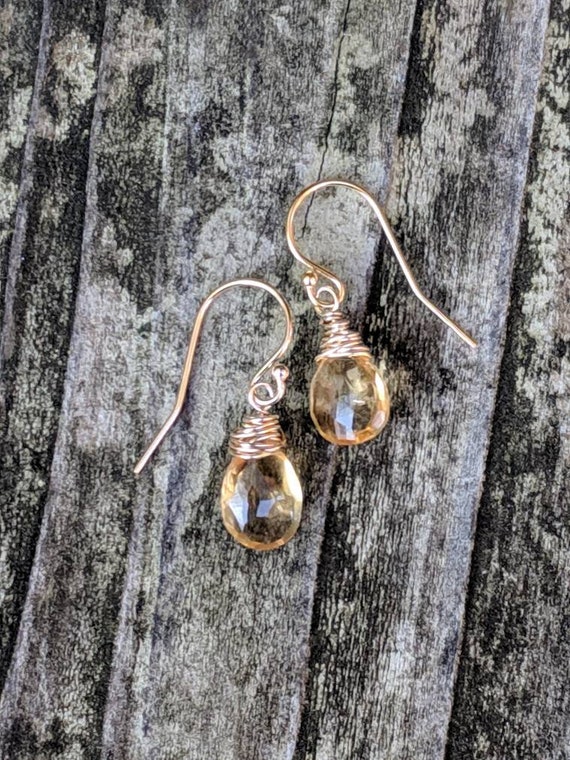 Dainty citrine earrings. Gold citrine earrings.  Silver citrine earrings. Rose gold citrine earrings