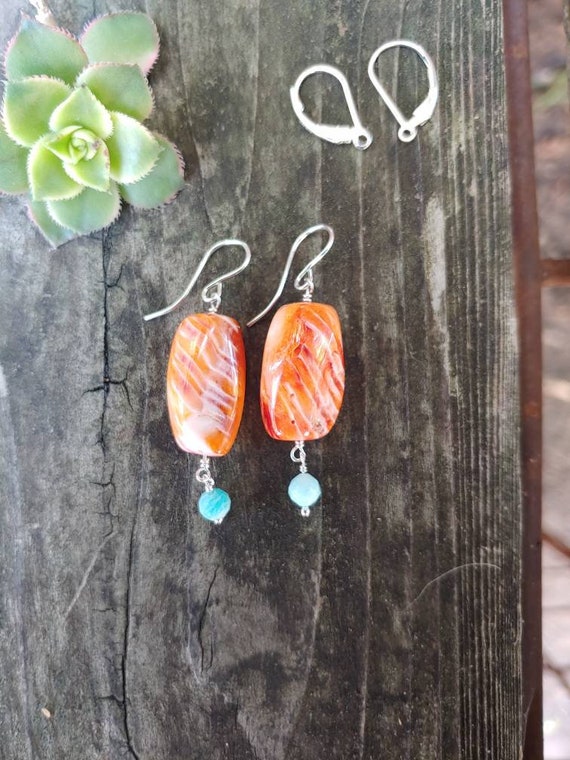 Spiny oyster and amazonite earrings.  Silver, gold, or rose gold available