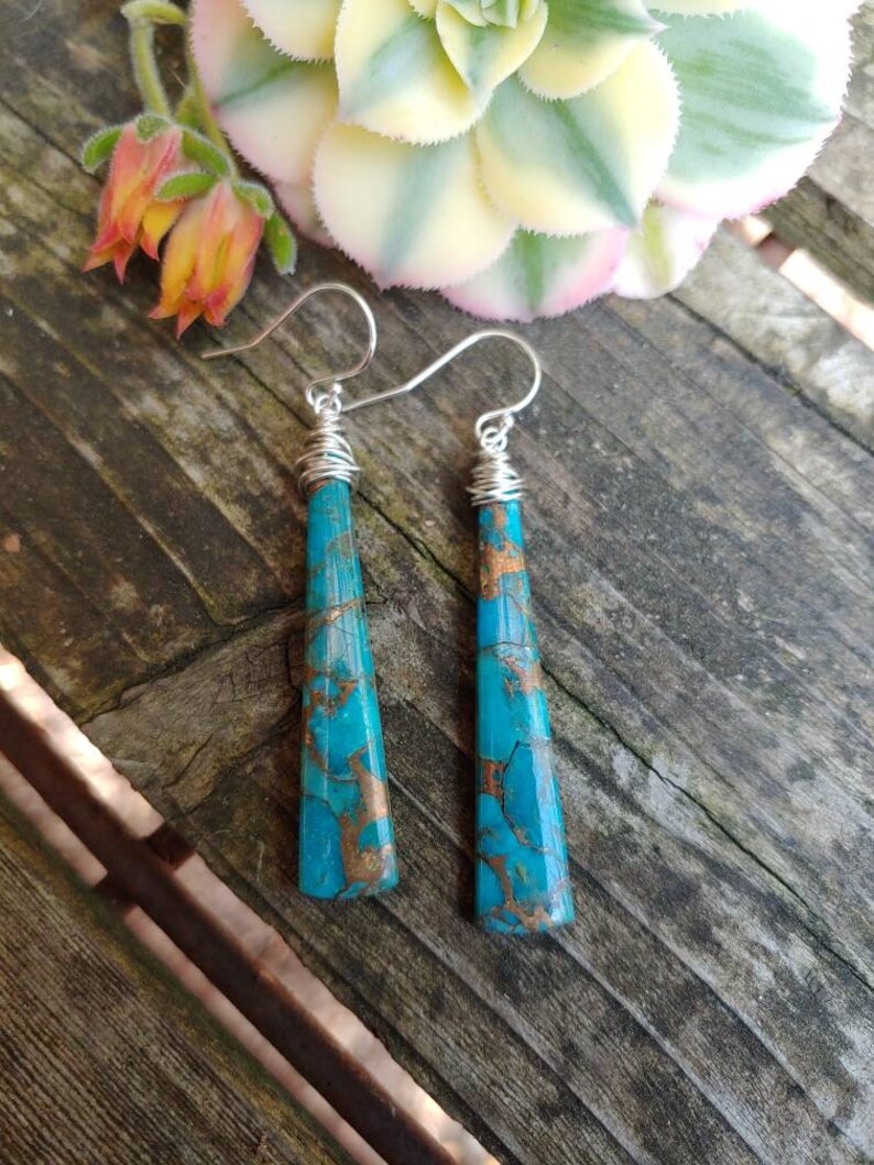 Blue Mojave turquoise earrings Clearance sale Dainty turquoise earrings gold filled and rose gold wrapping Available in sterling silver