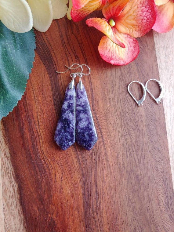 Long lepidolite earrings. Avail in sterling silver only