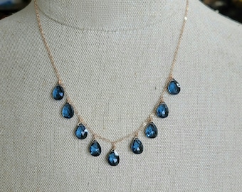 Elegant london blue topaz necklace. Your choice of gold filled, sterling silver, or rose gold