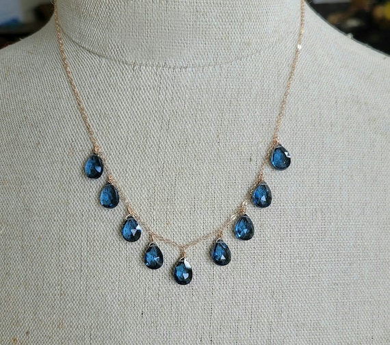 Elegant london blue topaz necklace. Your choice of gold filled, sterling silver, or rose gold