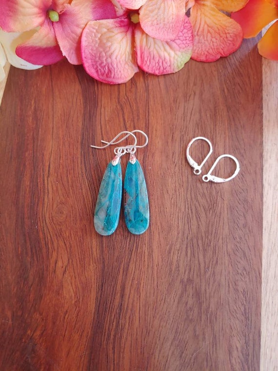 Gorgeous blue chrysocolla earrings. Silver chrysocolla earrings. One of a kind chrysocolla