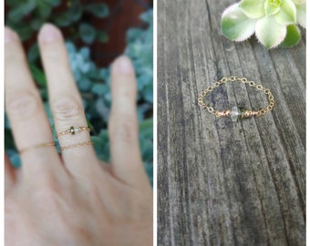 Real Libyan desert glass AND moldavite ring.  Tektite ring. Minimalist ring. Available in sterling silver, gold and rose gold filled