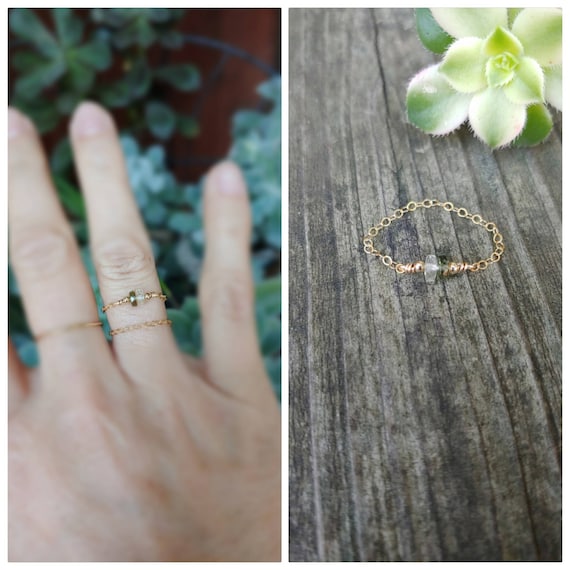 Real Libyan desert glass AND moldavite ring.  Tektite ring. Minimalist ring. Available in sterling silver, gold and rose gold filled