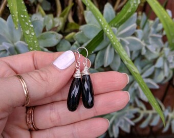 Black spinel teardrop Earrings.  Your choice of sterling silver, gold filled or rose gold filled.