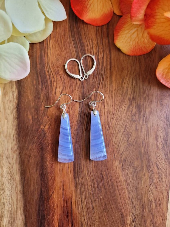 Unique blue lace agate earrings.  Silver blue lace agate earrings