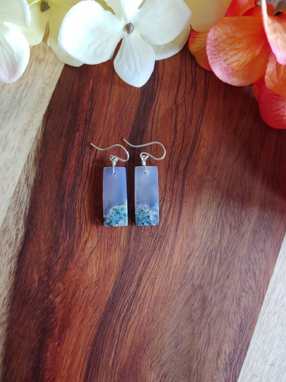 Petite purple moss agate earrings.  Unique agate earrings. Sterling silver purple agate.
