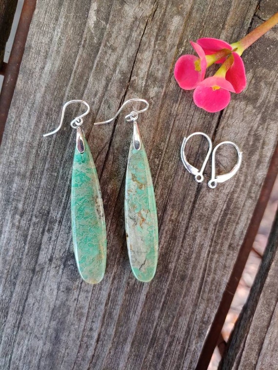 Sterling silver variscite earrings. Green gemstone earrings.