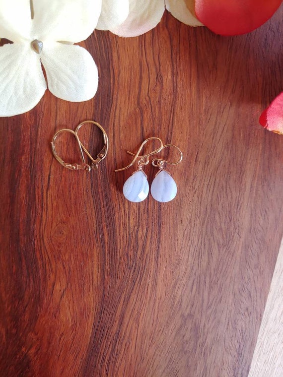 Sweet blue lace agate earrings.  Available in silver, gold, and rose gold filled