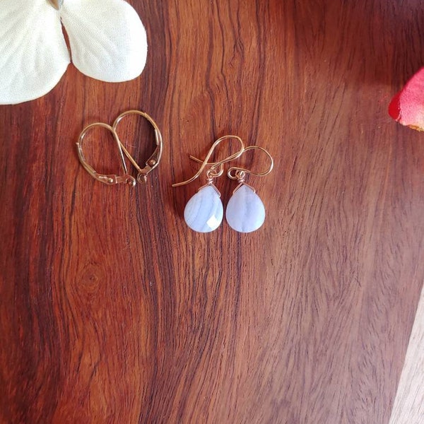 Sweet blue lace agate earrings.  Available in silver, gold, and rose gold filled