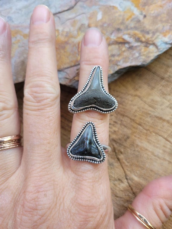 Silver shark tooth ring. Sterling silver megalodon ring.  One of a kind custom ring.