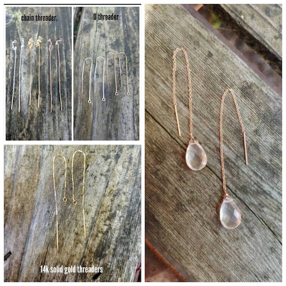 Rose quartz threader earrings. Gold rose quartz threader earrings.  Rose gold rose quartz threader.   Silver rose quartz threader