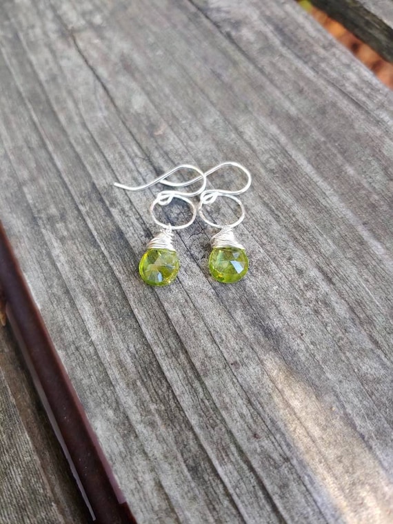 Peridot earrings.  Gold peridot earrings.  Sterling silver peridot earrings