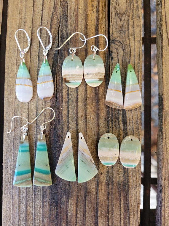 Opalized wood earrings. Sterling silver wood earrings.  Blue opalized