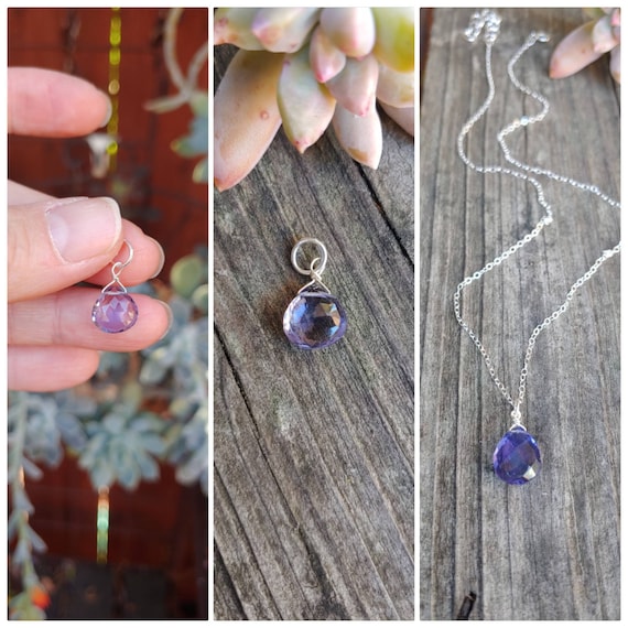 Tanzanite pendant necklace. Dainty Tanzanite teardrop necklace. Gold, silver and rose gold available.  Periwinkle necklace
