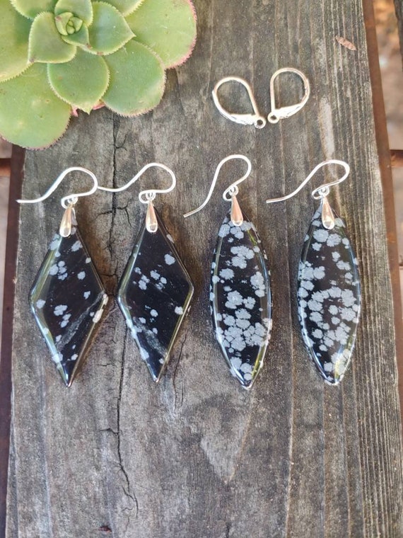 Snowflake obsidian earrings. Available in sterling silver only