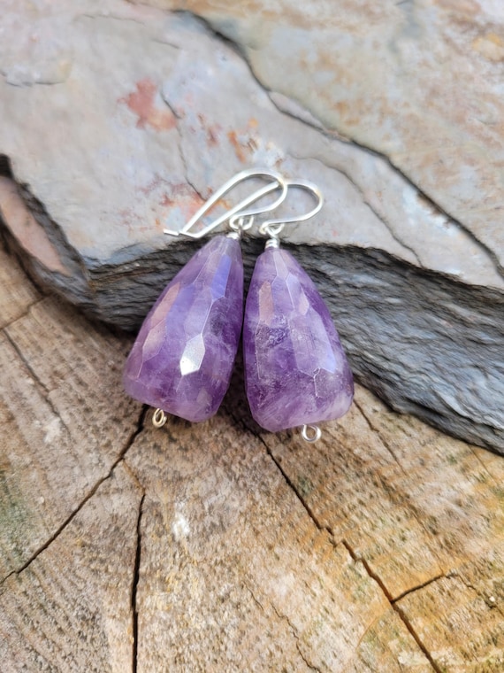 Chunky Amethyst earrings. Amethyst earrings. Avail in gold filled, rose gold, or sterling silver