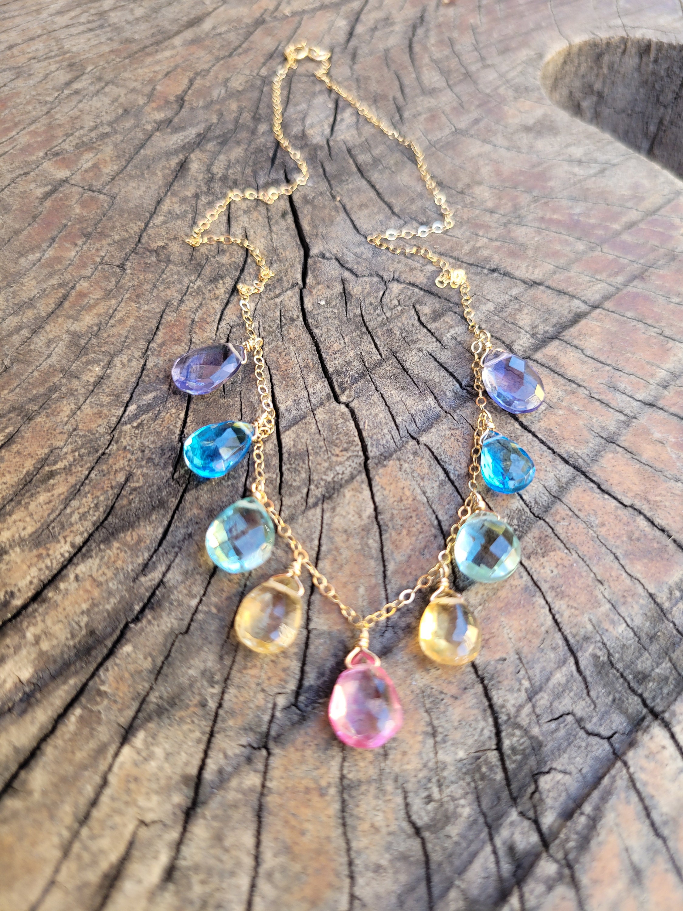 ネックレス・ペンダント Multi Color Stone Statement Necklace Multi-Color Crystal Emerald Cut Stone Link Statement