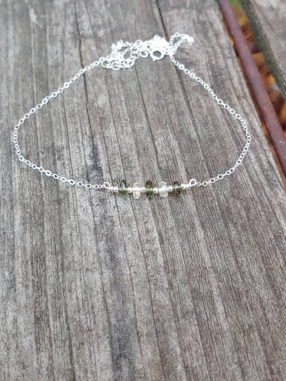 Beaded moldavite and Libyan desert glass bracelet. Gold moldavite bracelet. Silver moldavite bracelet. Tektite bracelet. REAL Moldavite