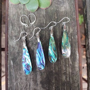 Clearance sale! Medium length abalone shell earrings. Silver shell earrings. Nautical earrings. Rainbow earrings