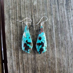 Unique azurite earrings. Available in sterling silver, gold and rose gold
