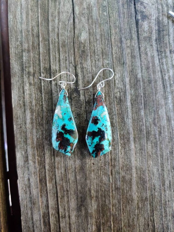 Unique azurite earrings. Available in sterling silver, gold and rose gold