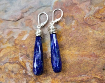 Unieke lapis lazuli-oorbellen. Verkrijgbaar in gold filled, roségoud en sterlingzilver.  Lange lapisoorbellen