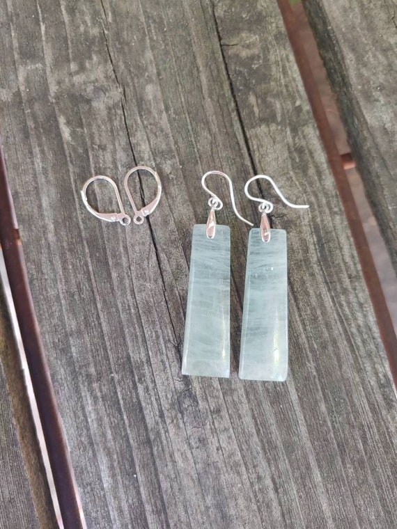 Long aquamarine earrings. Silver aquamarine earrings. Rectangle aquamarine earrings.
