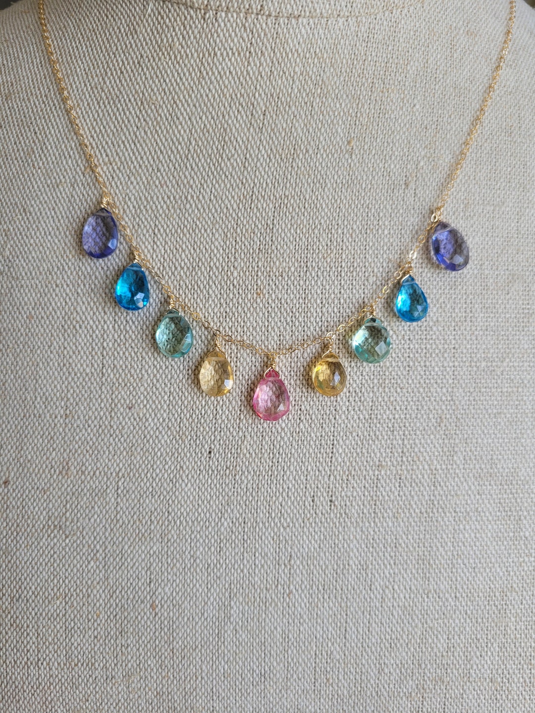 ネックレス・ペンダント Multi Color Stone Statement Necklace Multi-Color Crystal Emerald Cut Stone Link Statement