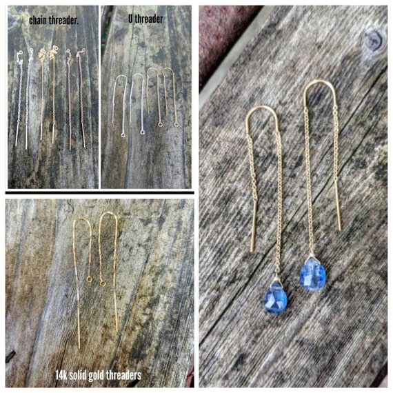 Kyanite threader earrings. Gold threader earrings.  Rose gold threader earrings. Silver threader earrings. Kyanite threader earrings