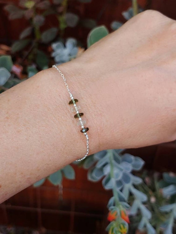 Beaded moldavite and Libyan desert glass bracelet. Gold moldavite bracelet. Silver moldavite bracelet. Tektite bracelet. REAL Moldavite