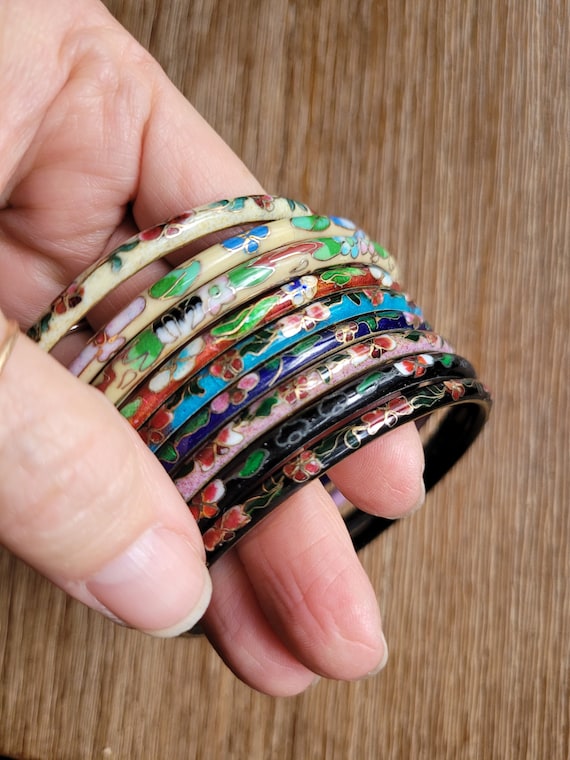 Vintage asian cloisonne bangle bracelets. multiple colors available.