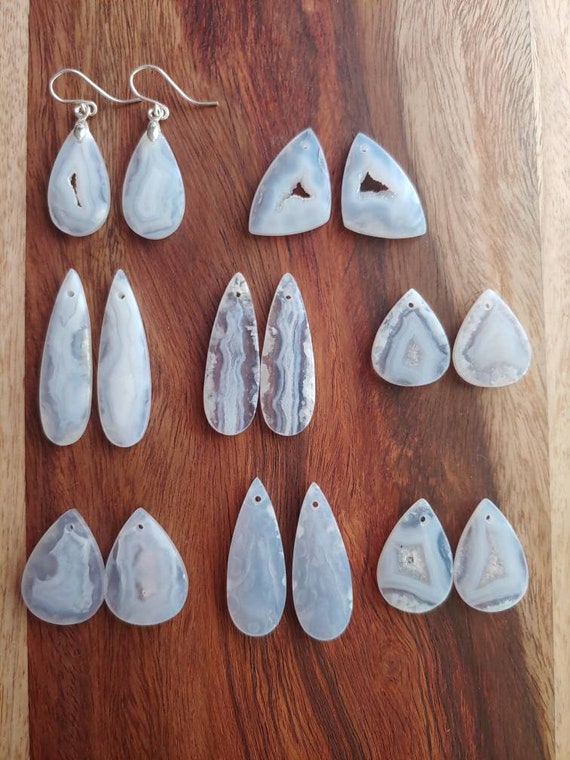 Unique blue lace agate earrings.  Silver blue lace agate earrings