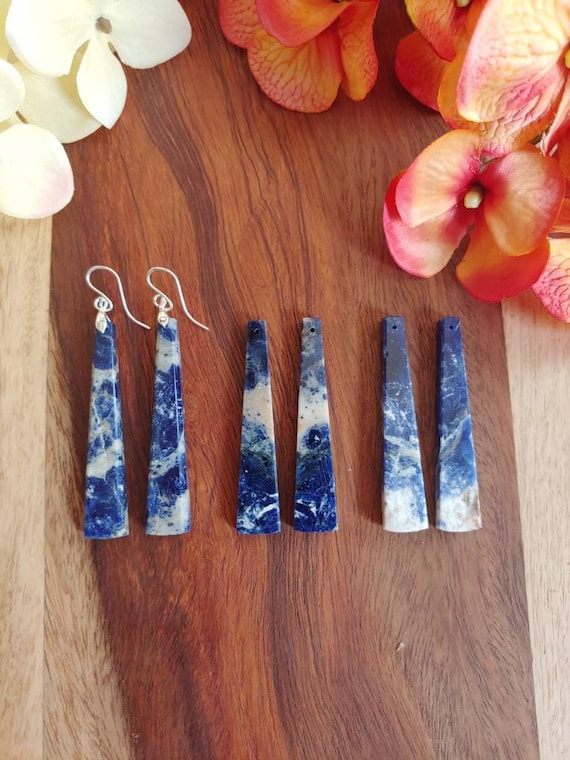 Unique sodalite earrings.  Long sodalite earrings.  Sterling silver sodalite earrings