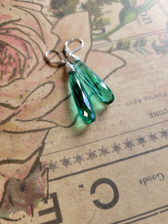 Green amethyst quartz earrings. Green quartz earrings. Avail in rose gold,  gold or sterling silver